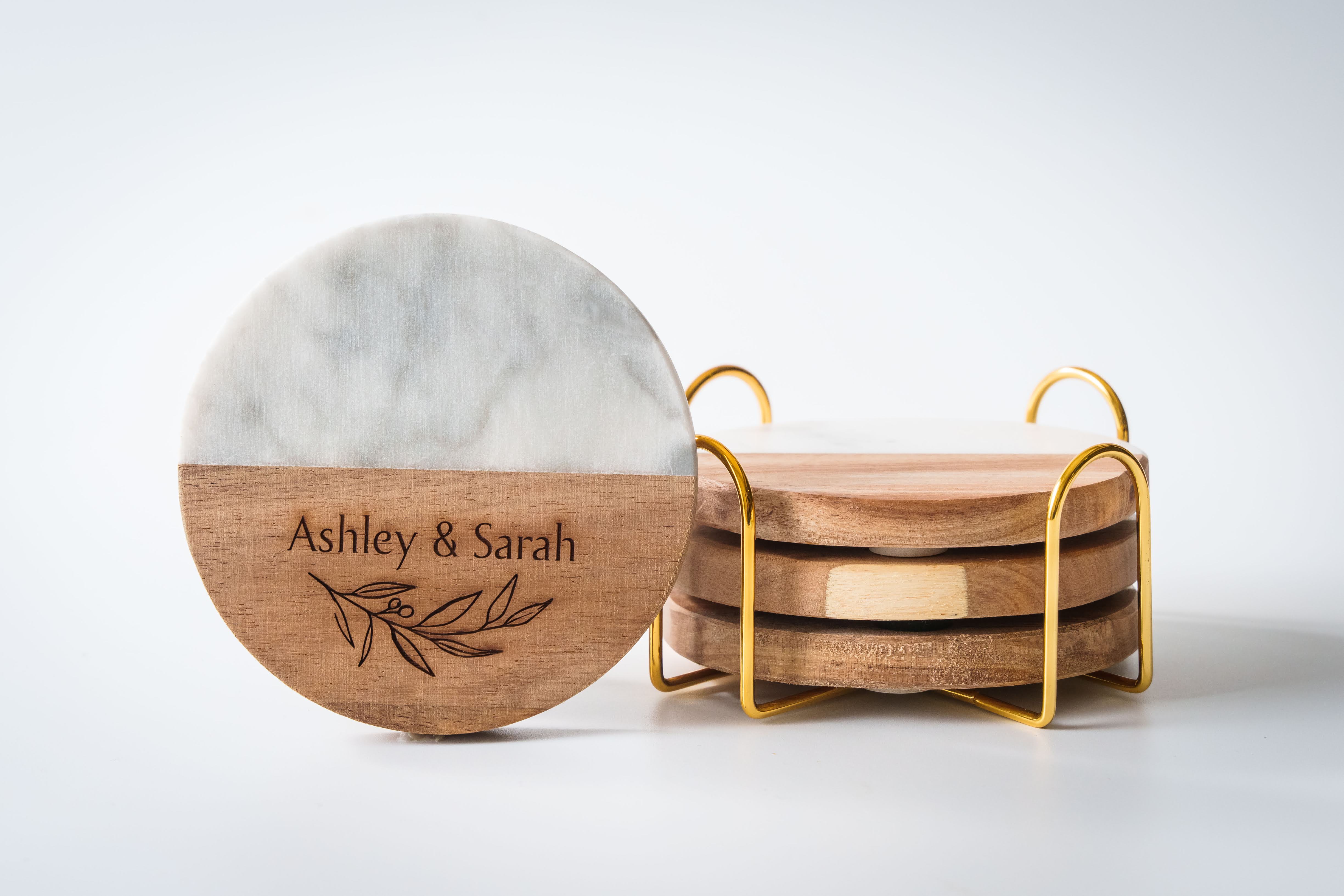 Bianco Marble Wood Coaster Set