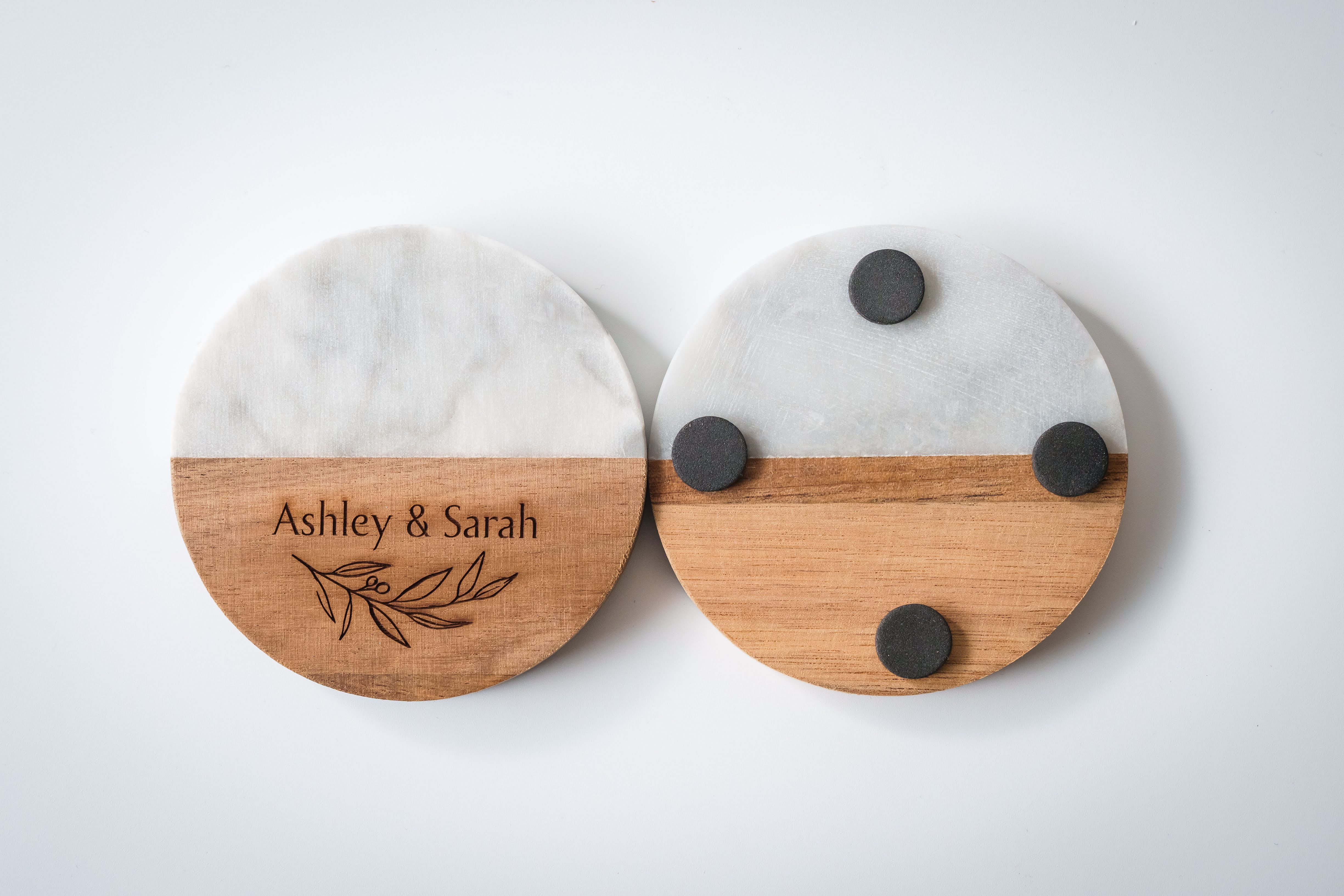 Bianco Marble Wood Coaster Set