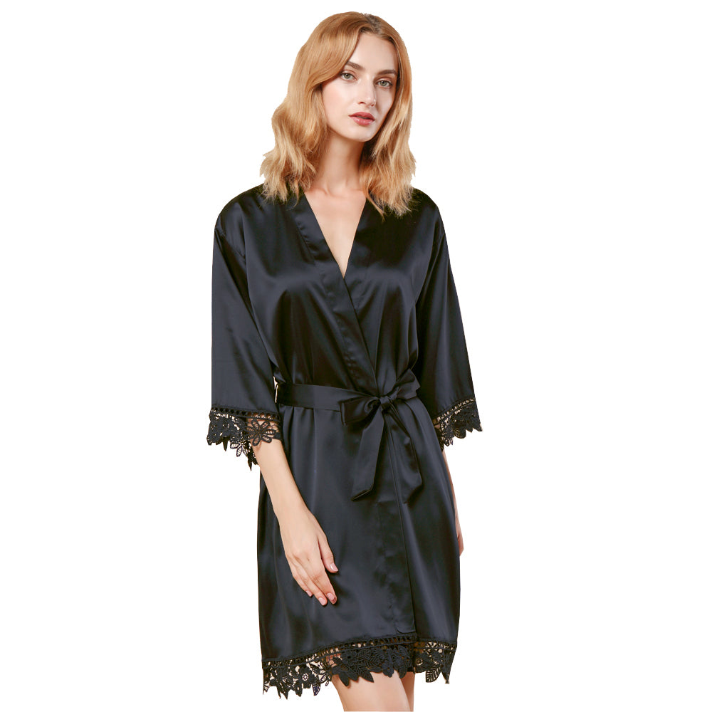 Satin Chunky Lace Bridesmaid Robes- Front & Back Design