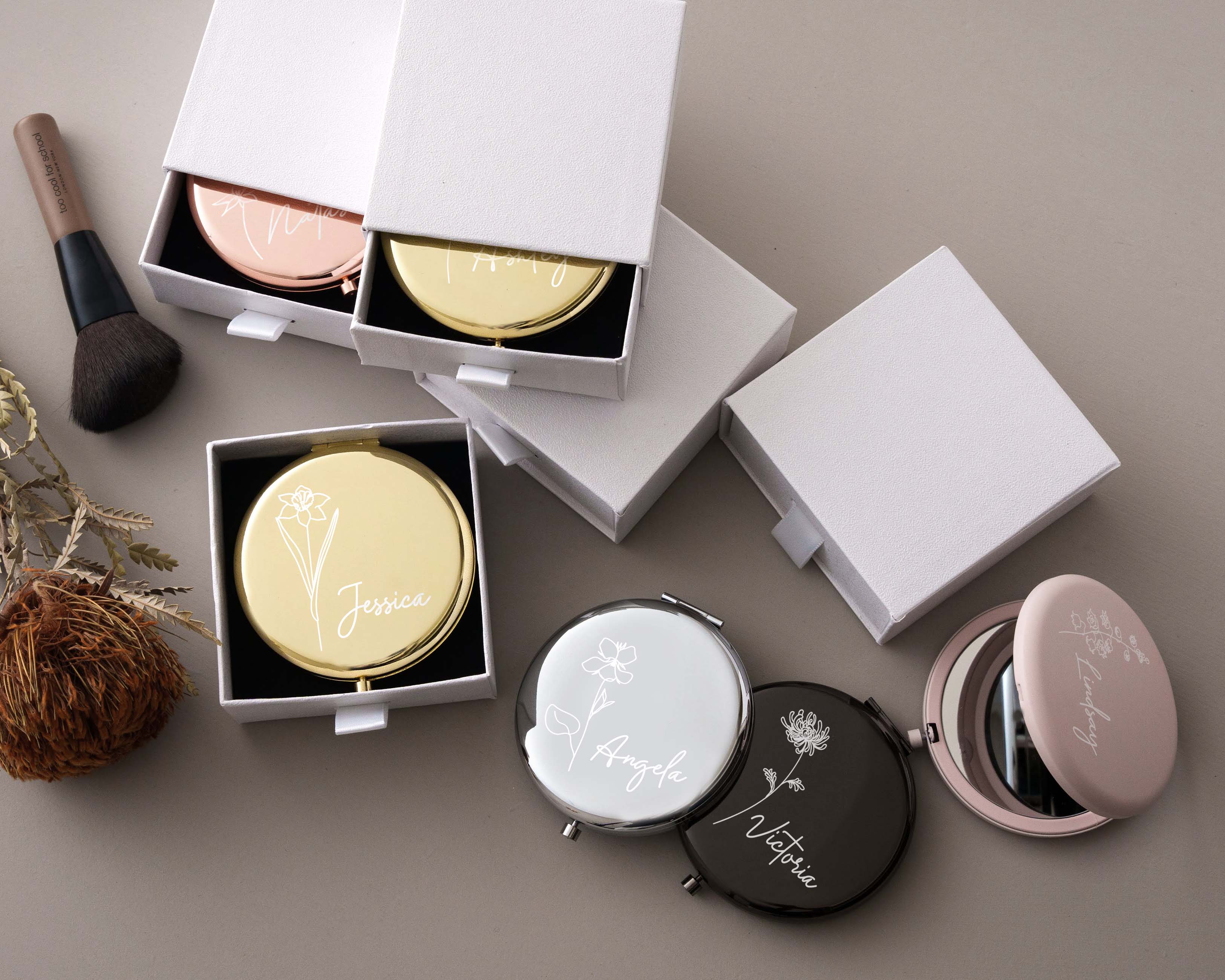 Birth Flower Compact Mirror with Gift Box