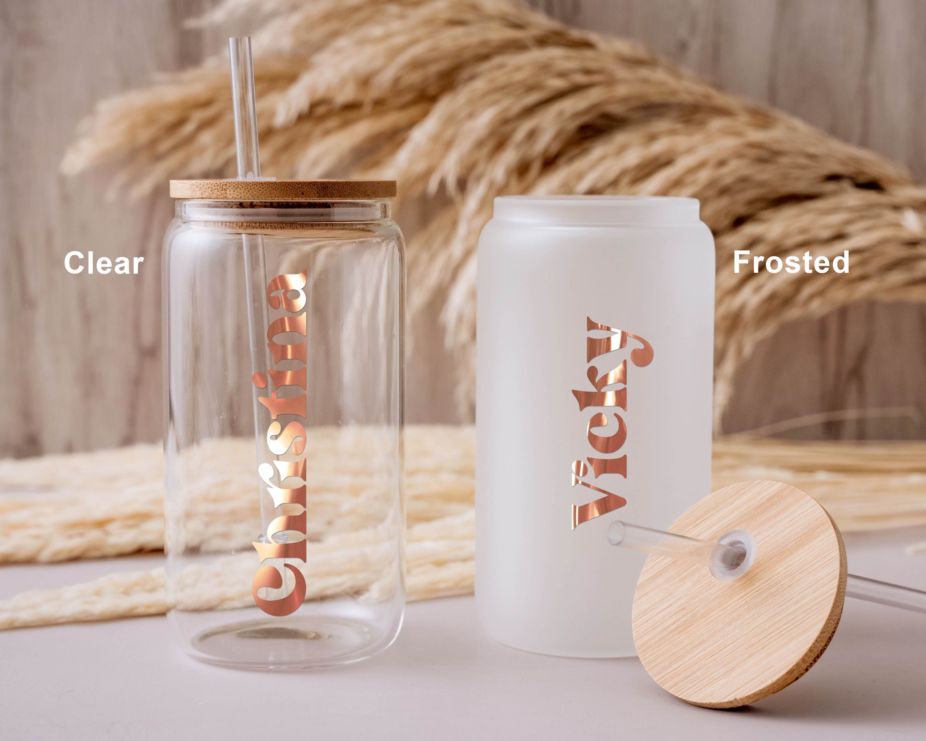 16oz Sublimation Glass Cup with Straw & Lid - White Font Name