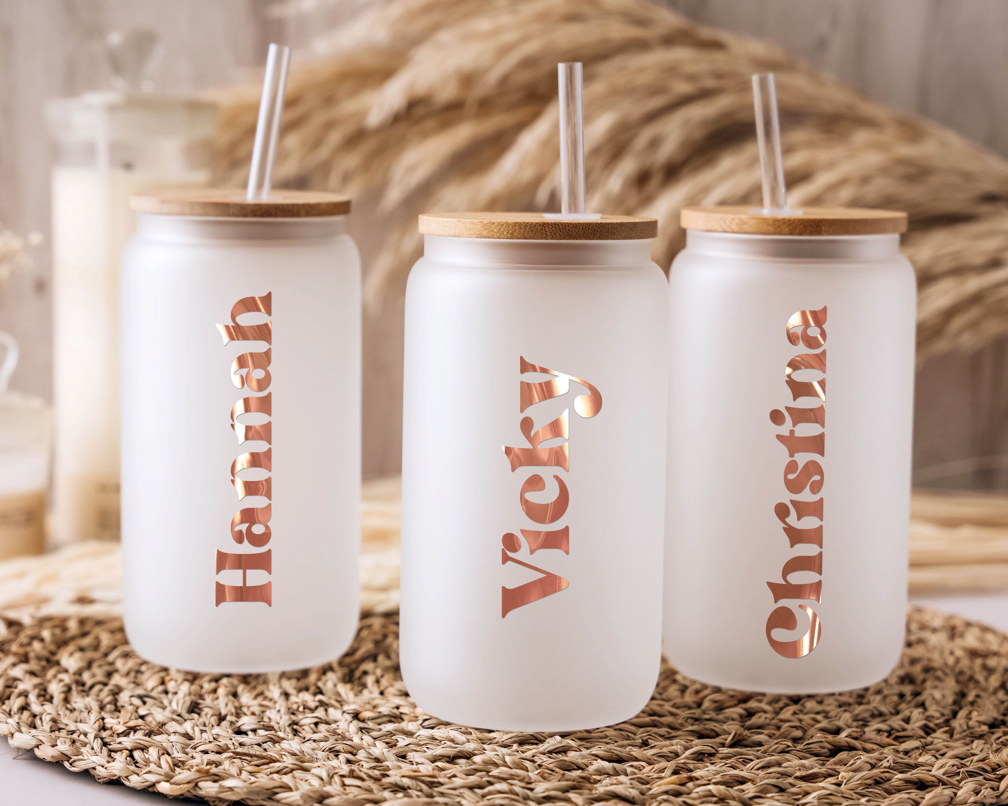 16oz Sublimation Glass Cup with Straw & Lid - White Font Name