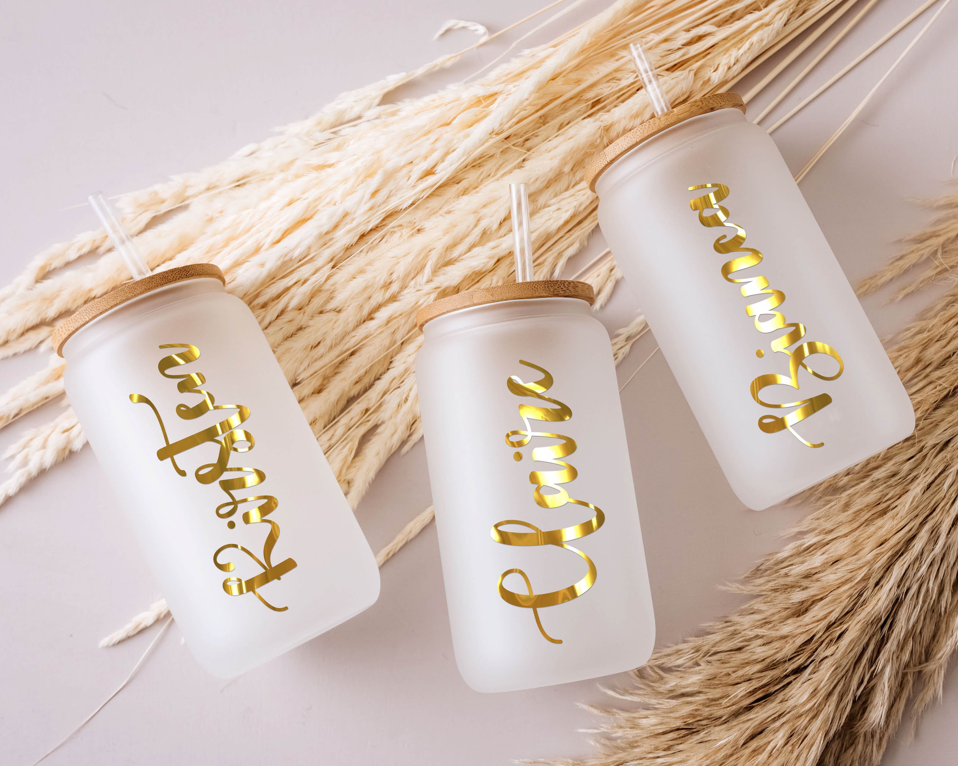 16oz Sublimation Glass Cup with Straw & Lid - White Font Name