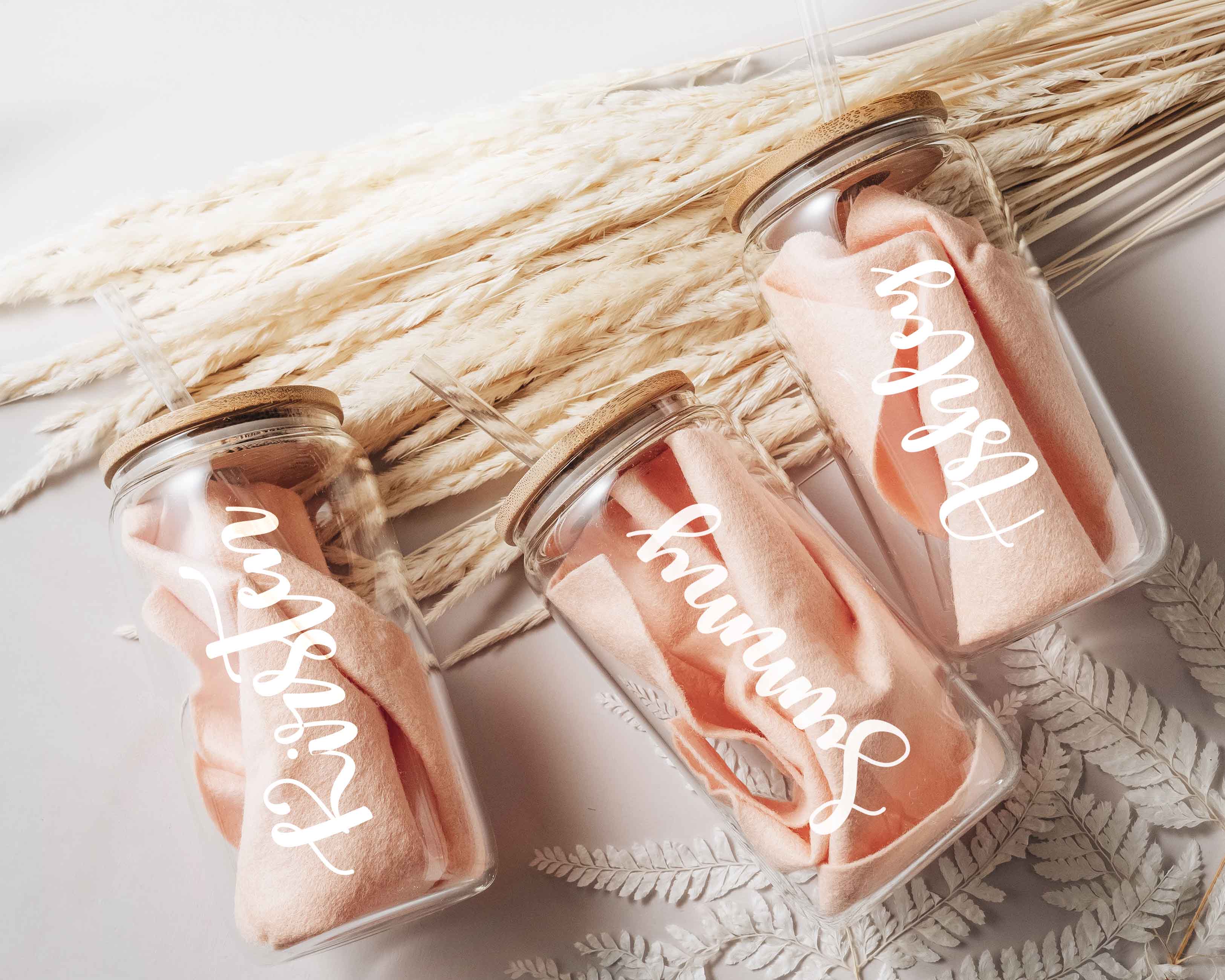 16oz Sublimation Glass Cup with Straw & Lid - White Font Name