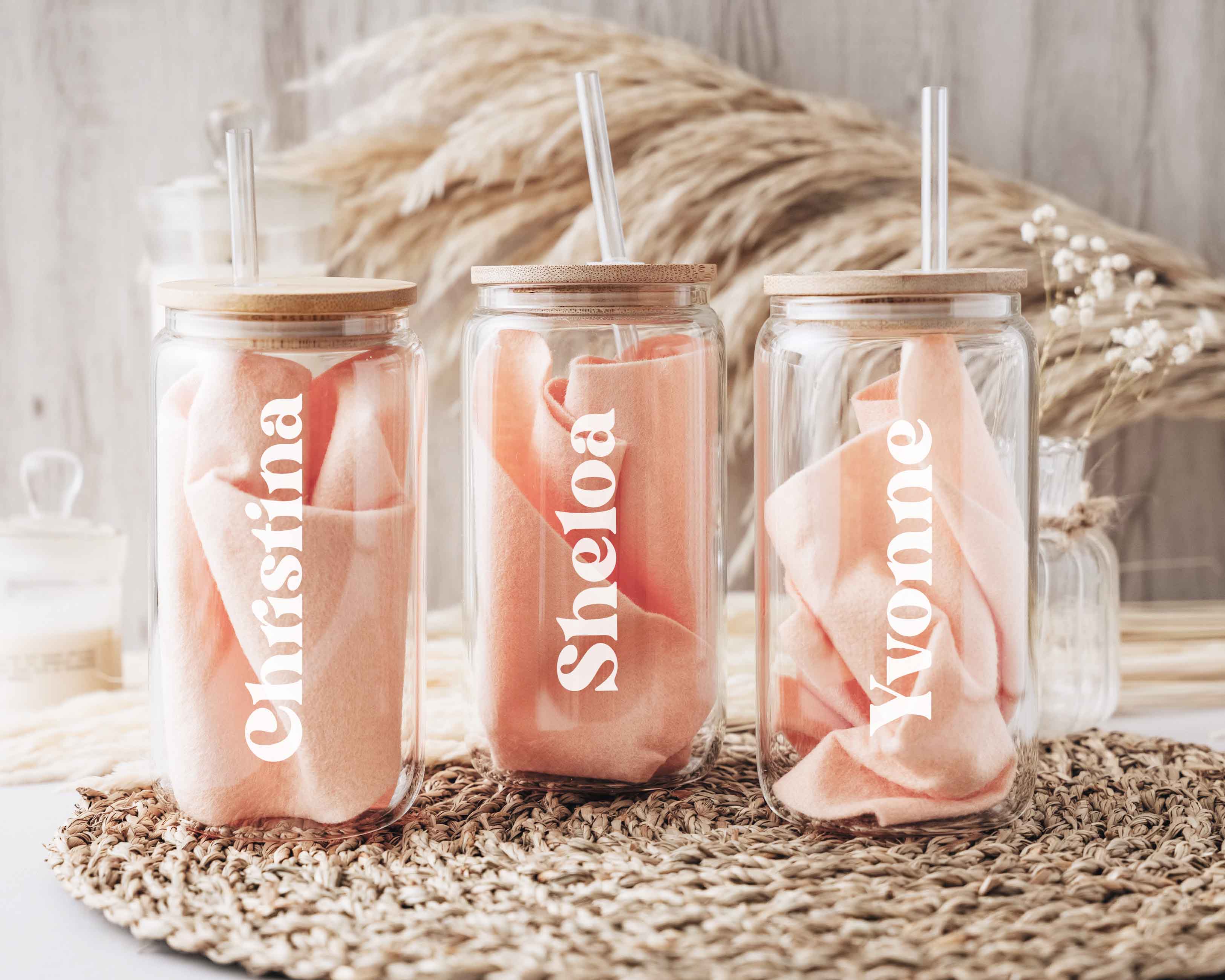 16oz Sublimation Glass Cup with Straw & Lid - White Font Name