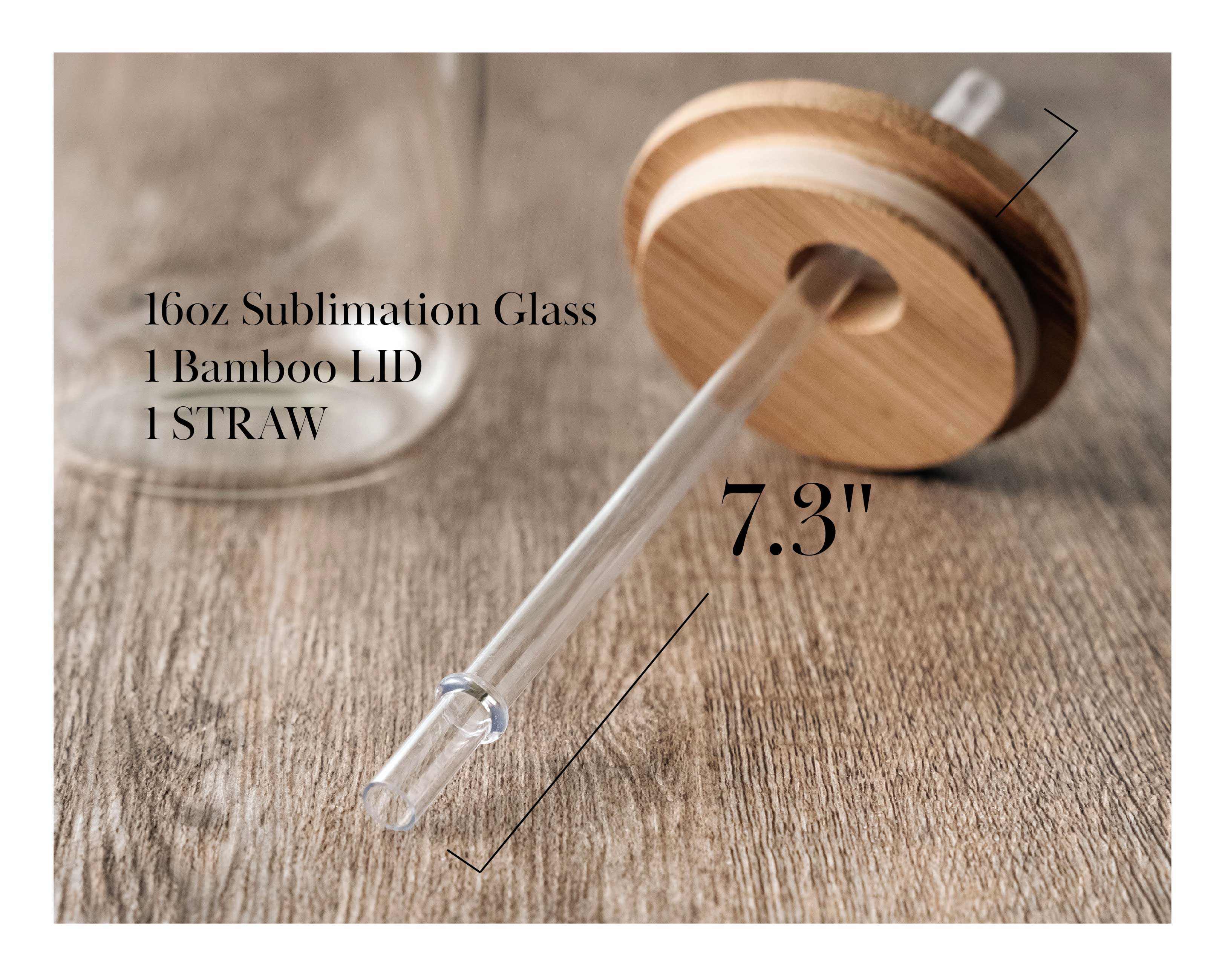 16oz Sublimation Glass Cup with Straw & Lid - White Font Name