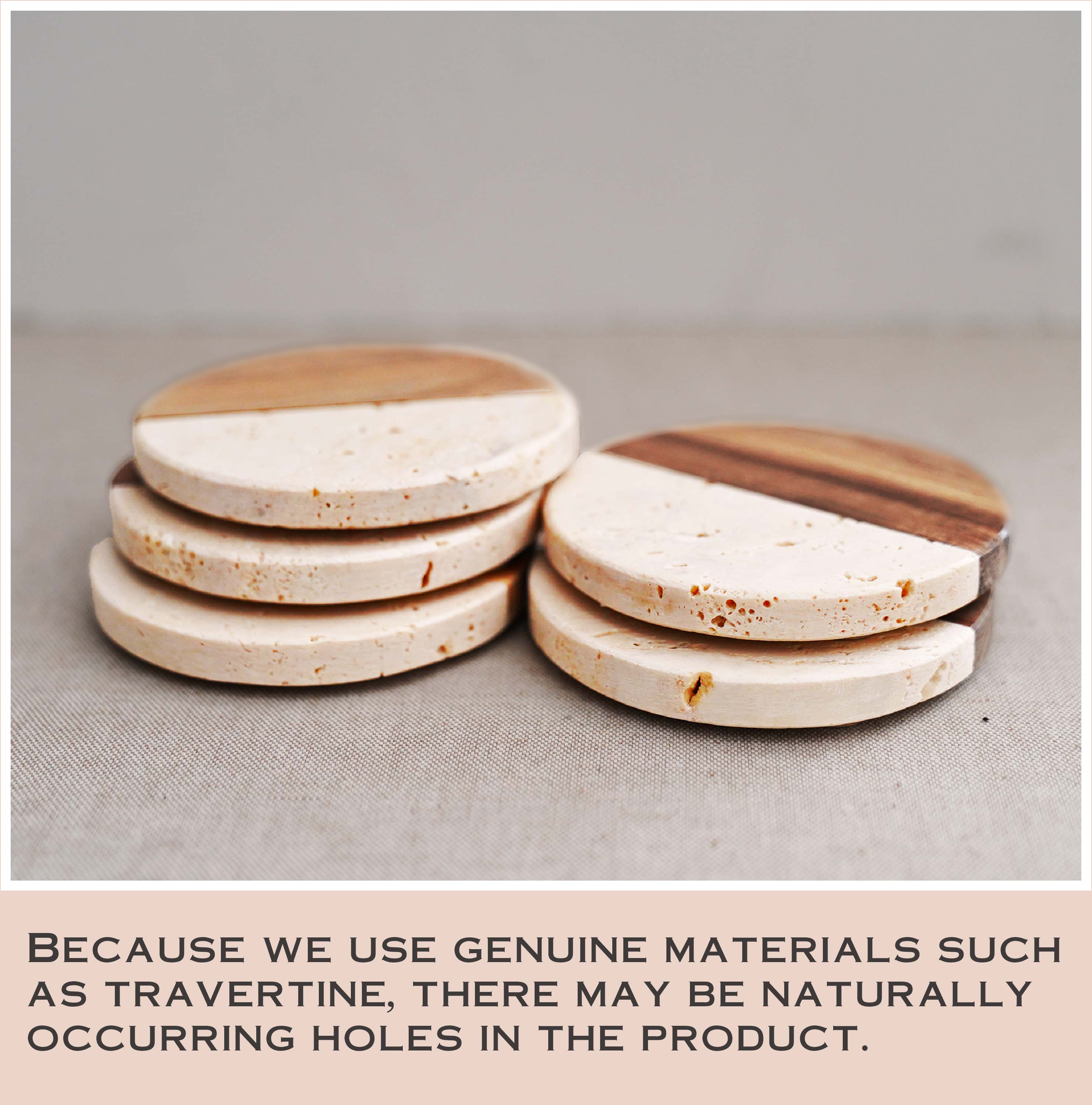 Bianco Marble Wood Coaster Set