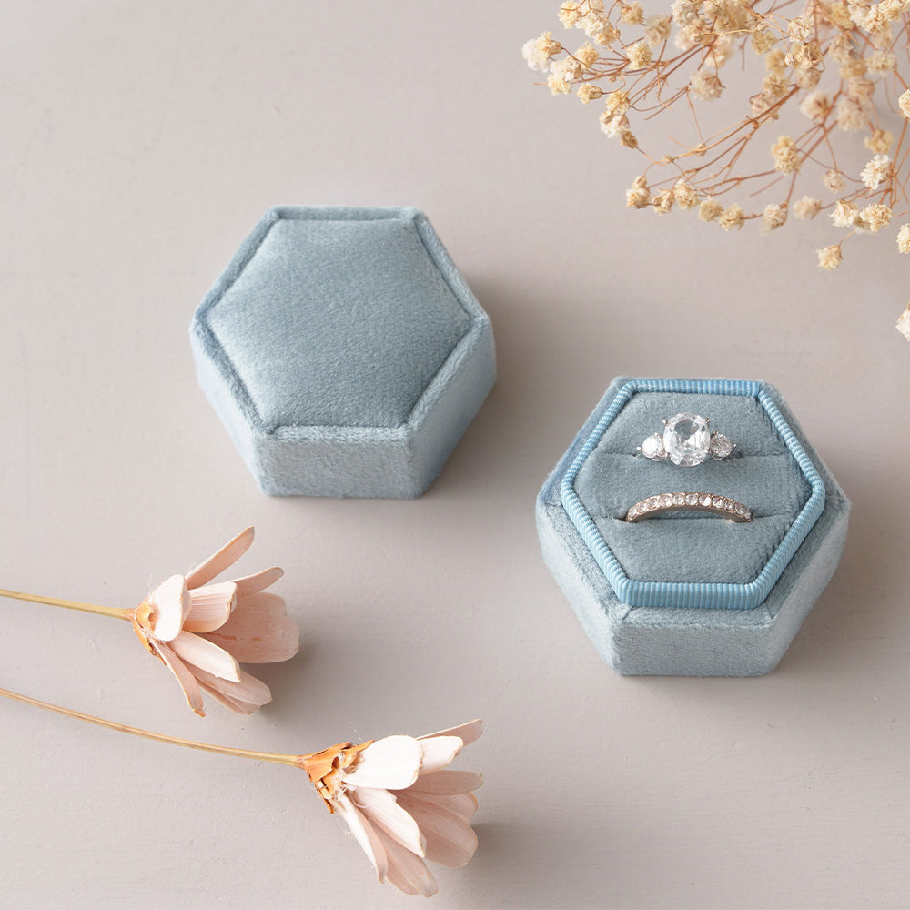 Vintage Hexagon Velvet Ring Box