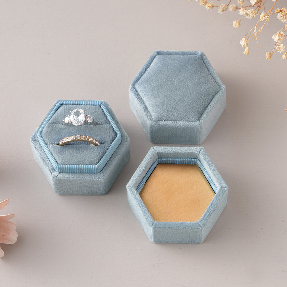 Vintage Hexagon Velvet Ring Box