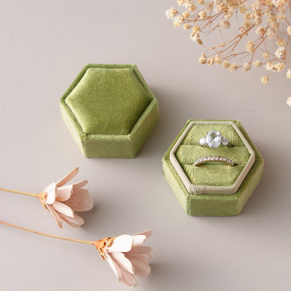 Vintage Hexagon Velvet Ring Box