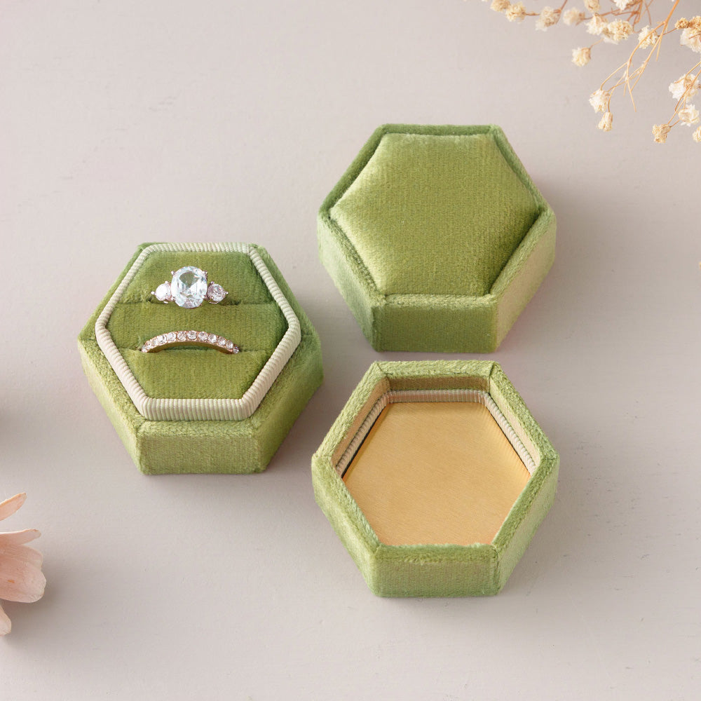 Vintage Hexagon Velvet Ring Box