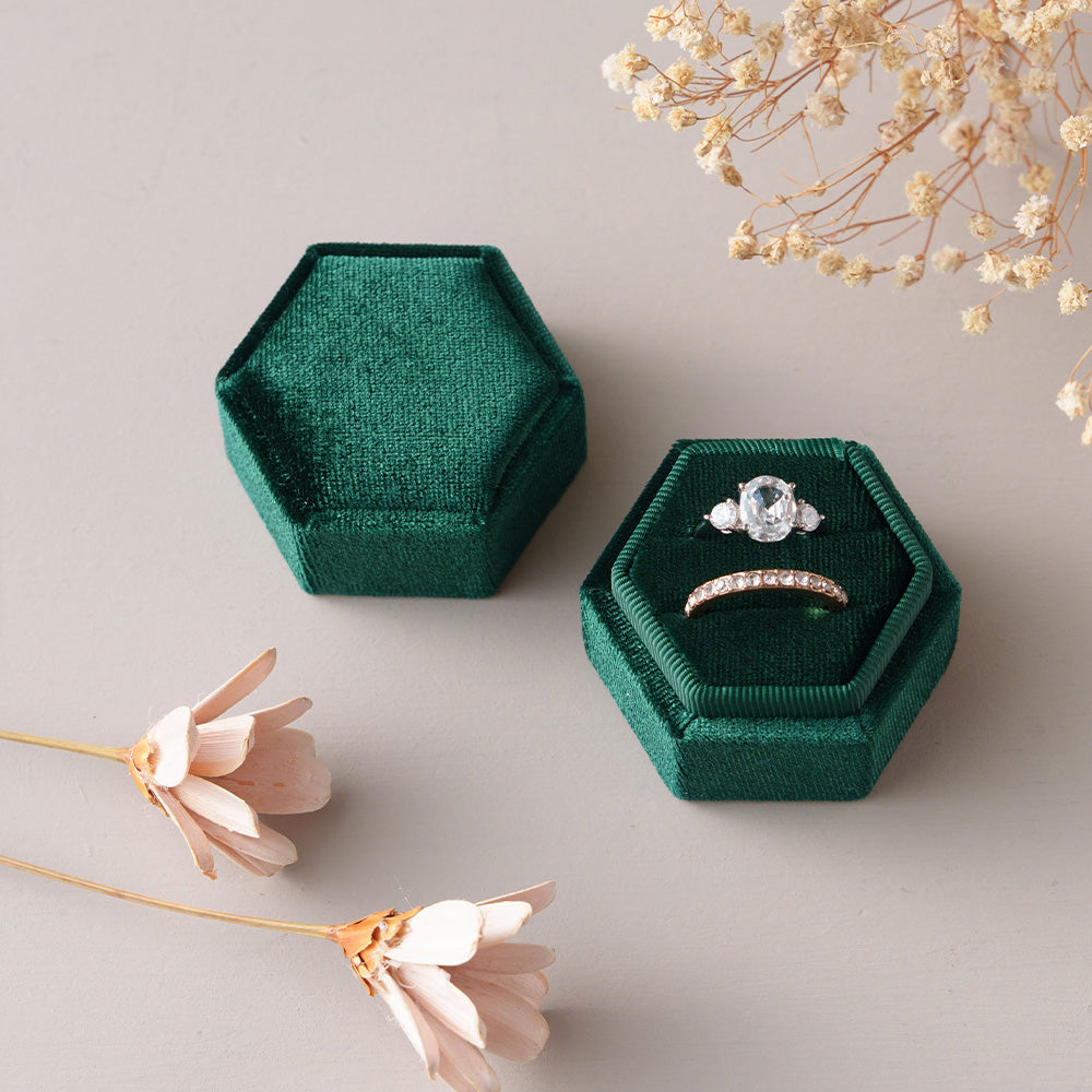Vintage Hexagon Velvet Ring Box