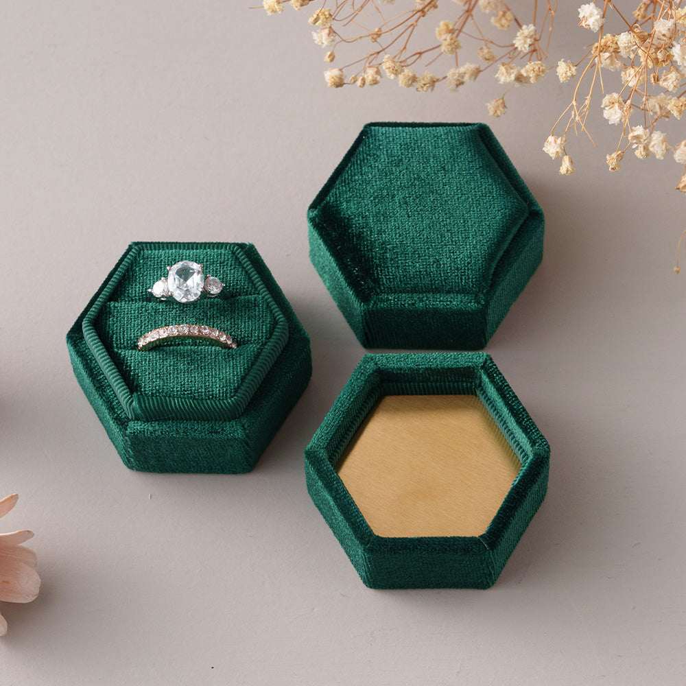 Vintage Hexagon Velvet Ring Box