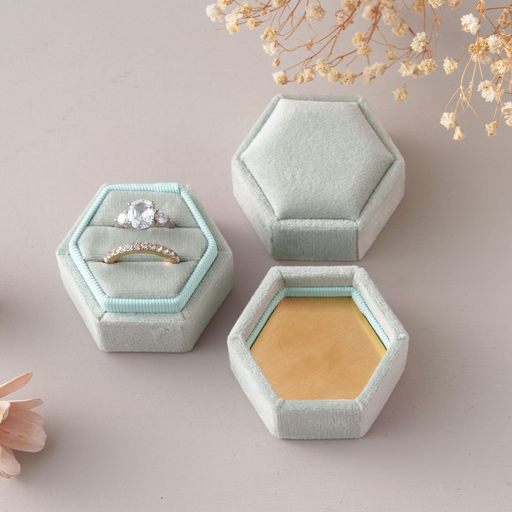 Vintage Hexagon Velvet Ring Box