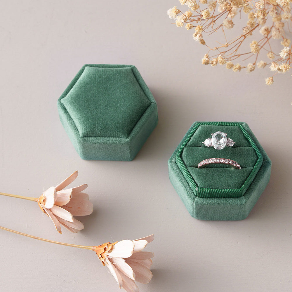 Vintage Hexagon Velvet Ring Box
