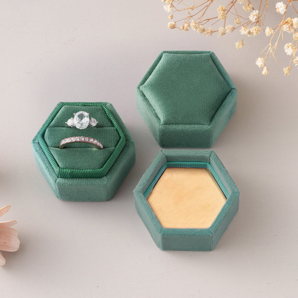 Vintage Hexagon Velvet Ring Box