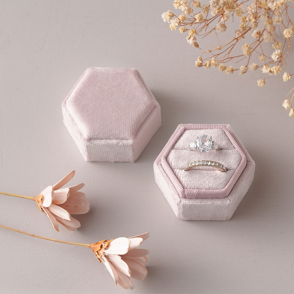 Vintage Hexagon Velvet Ring Box