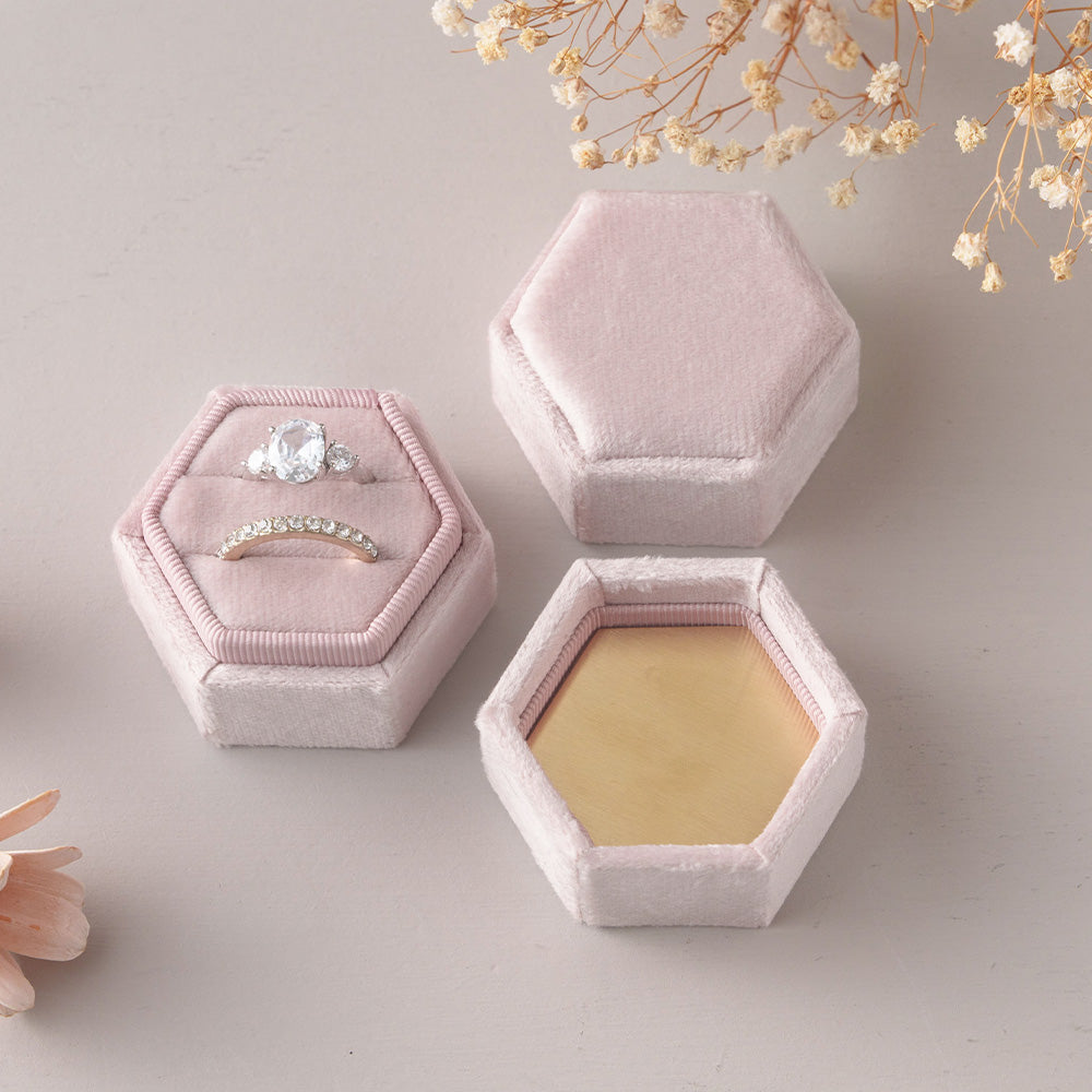 Vintage Hexagon Velvet Ring Box