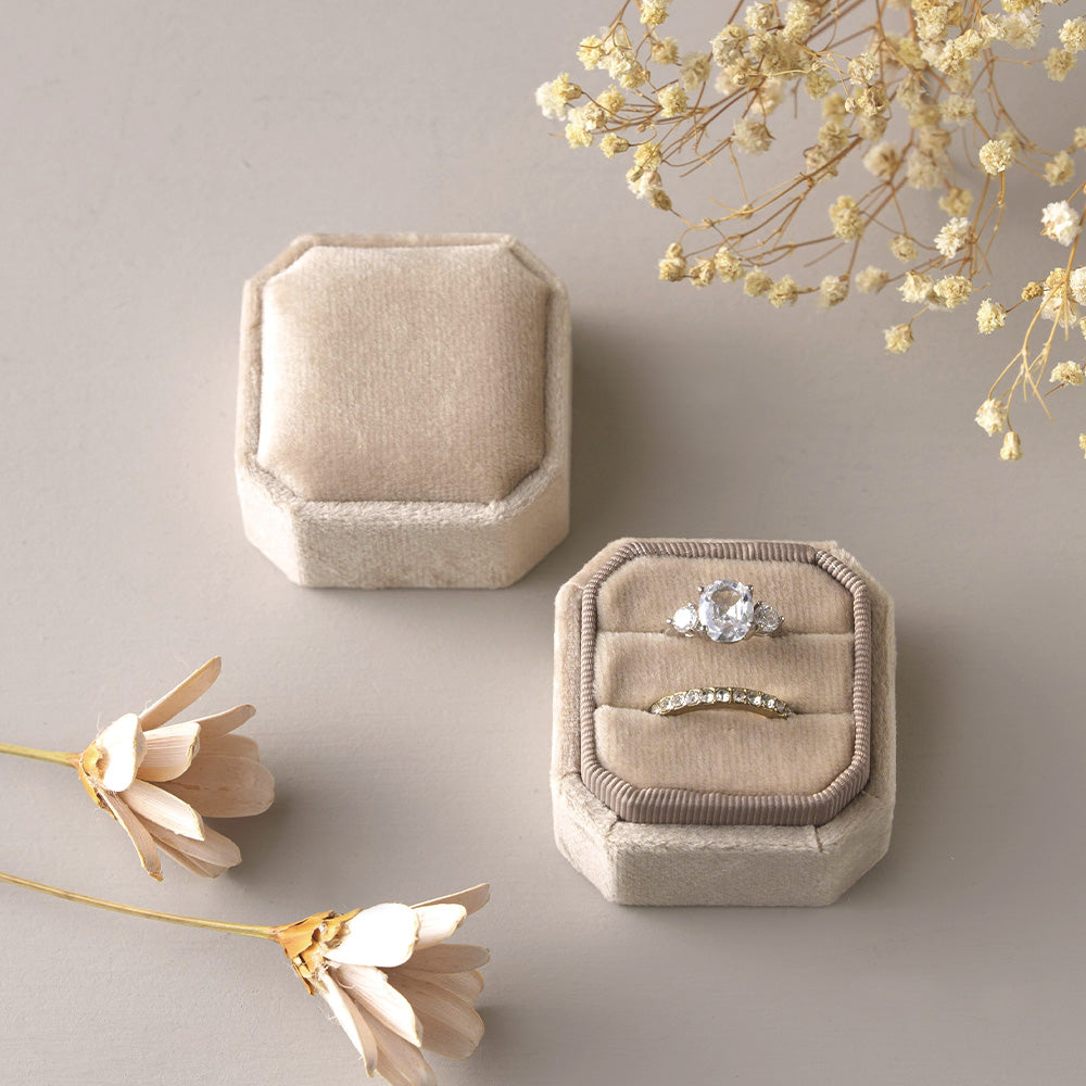 Double Slot Octagon Velvet Ring Box