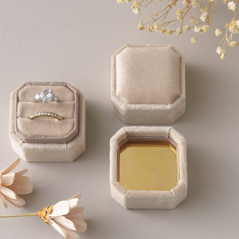Double Slot Octagon Velvet Ring Box
