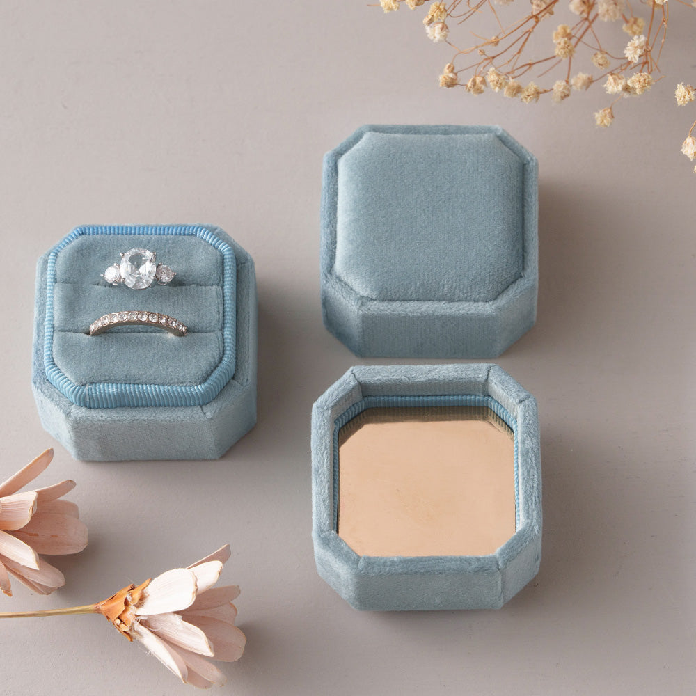 Double Slot Octagon Velvet Ring Box