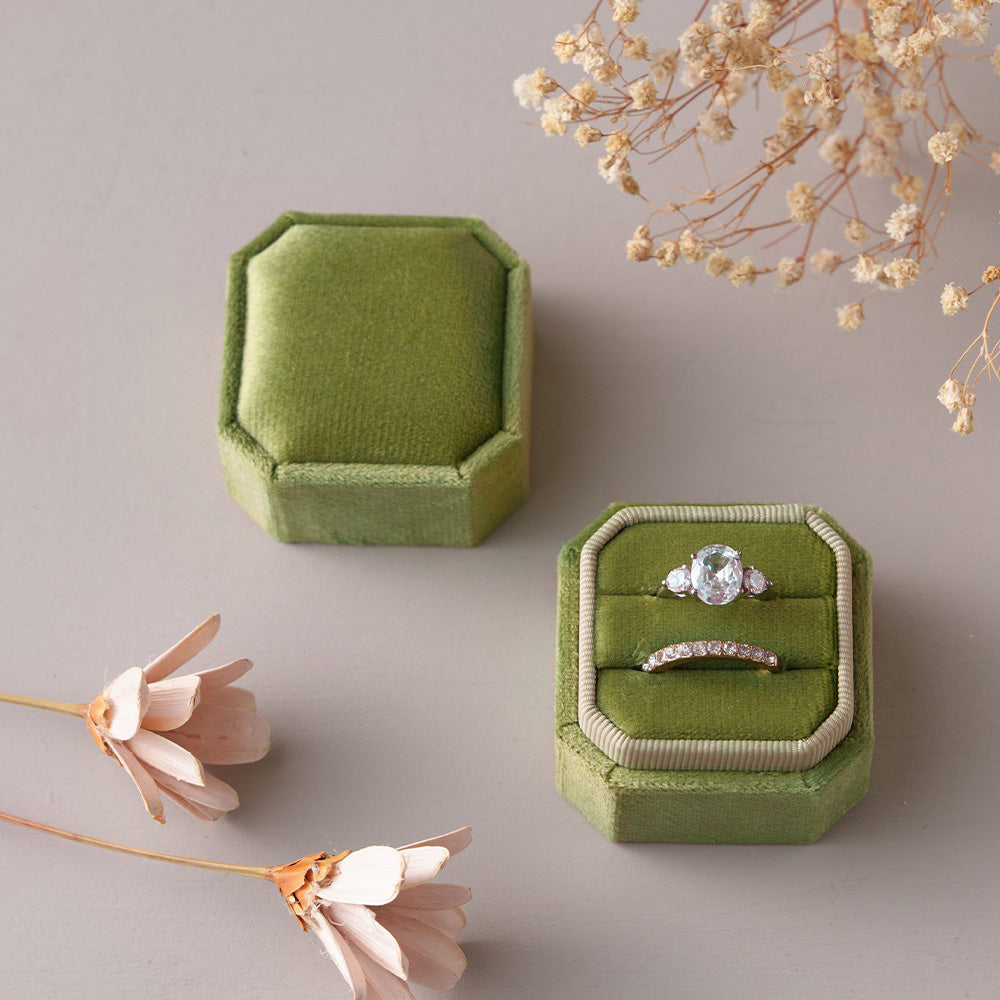 Double Slot Octagon Velvet Ring Box