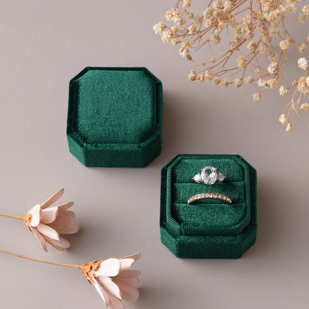 Double Slot Octagon Velvet Ring Box
