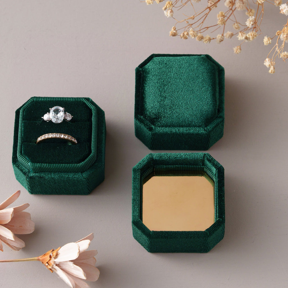 Double Slot Octagon Velvet Ring Box