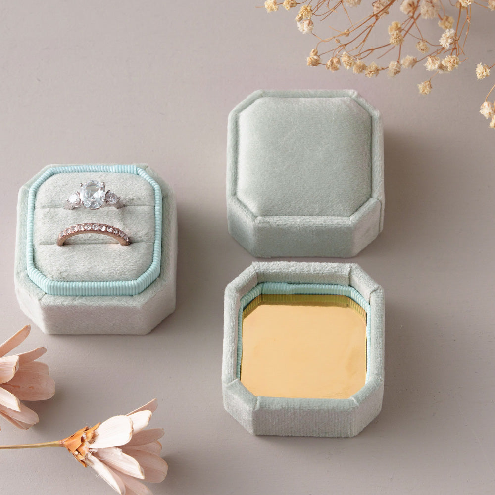 Double Slot Octagon Velvet Ring Box