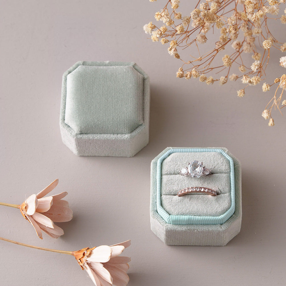 Double Slot Octagon Velvet Ring Box