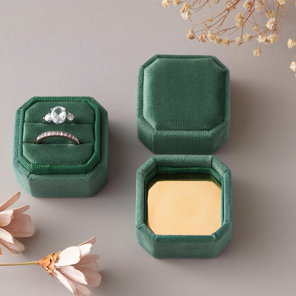 Double Slot Octagon Velvet Ring Box