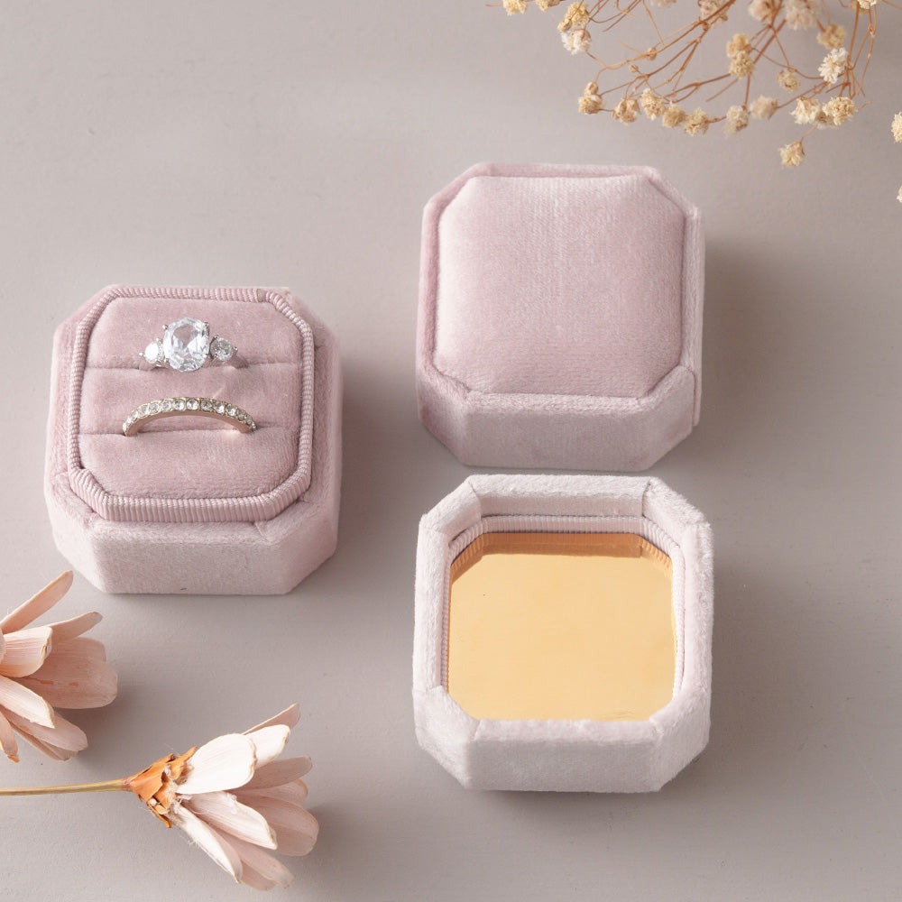 Double Slot Octagon Velvet Ring Box