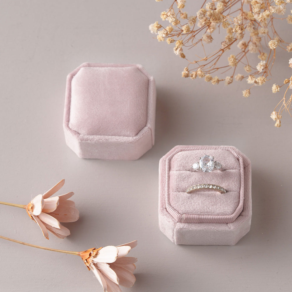 Double Slot Octagon Velvet Ring Box