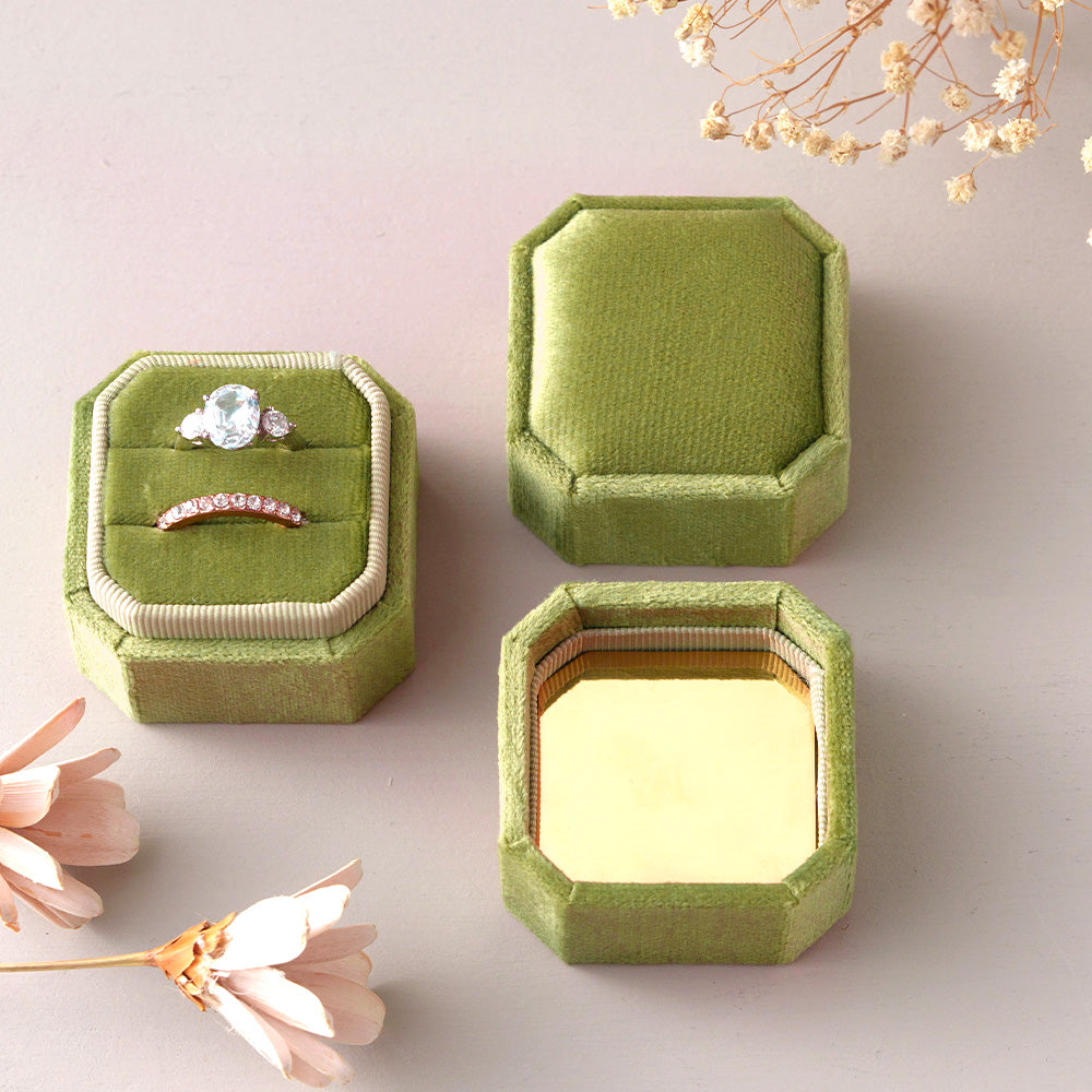 Double Slot Octagon Velvet Ring Box