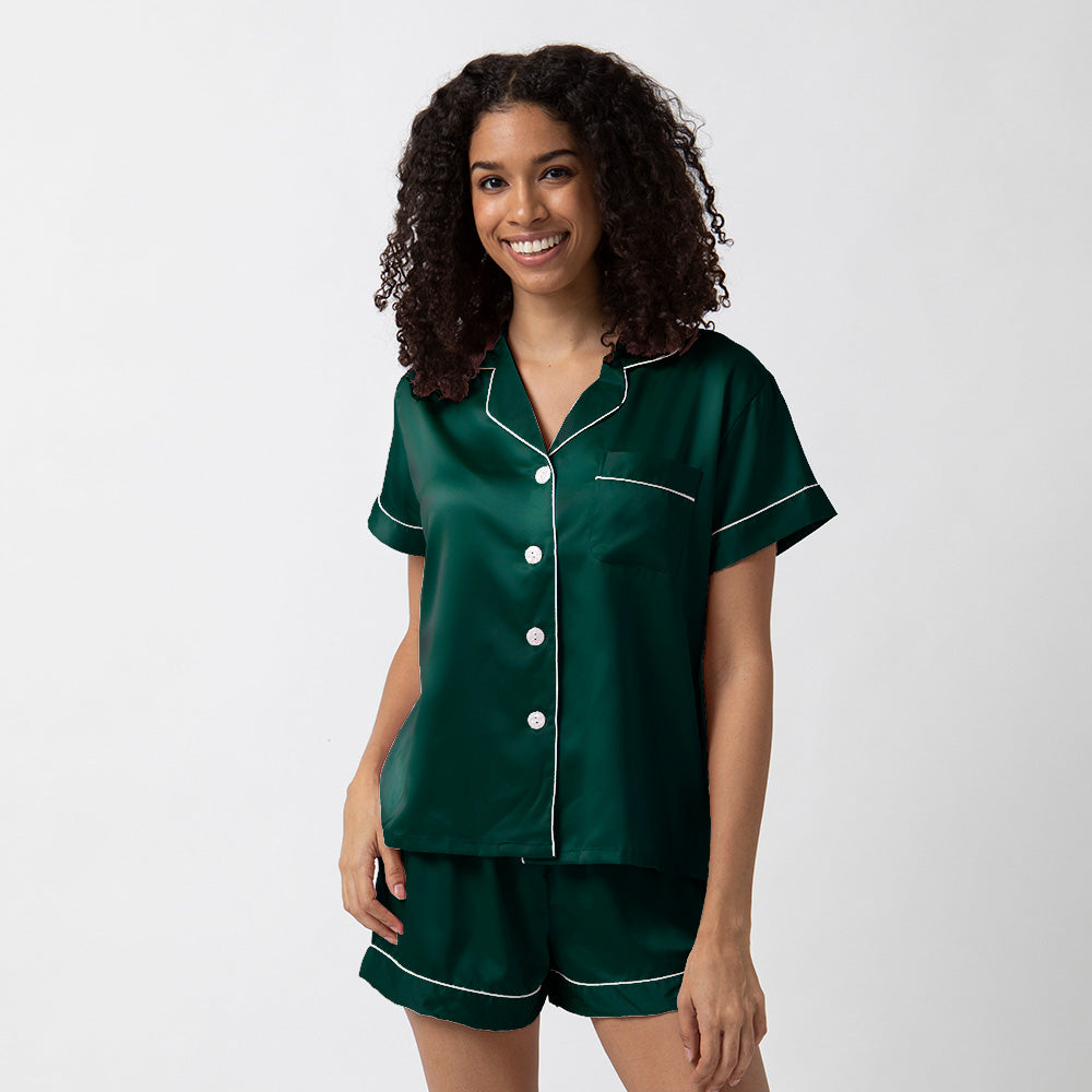 Short Satin Pajamas Set- Front & Back Design