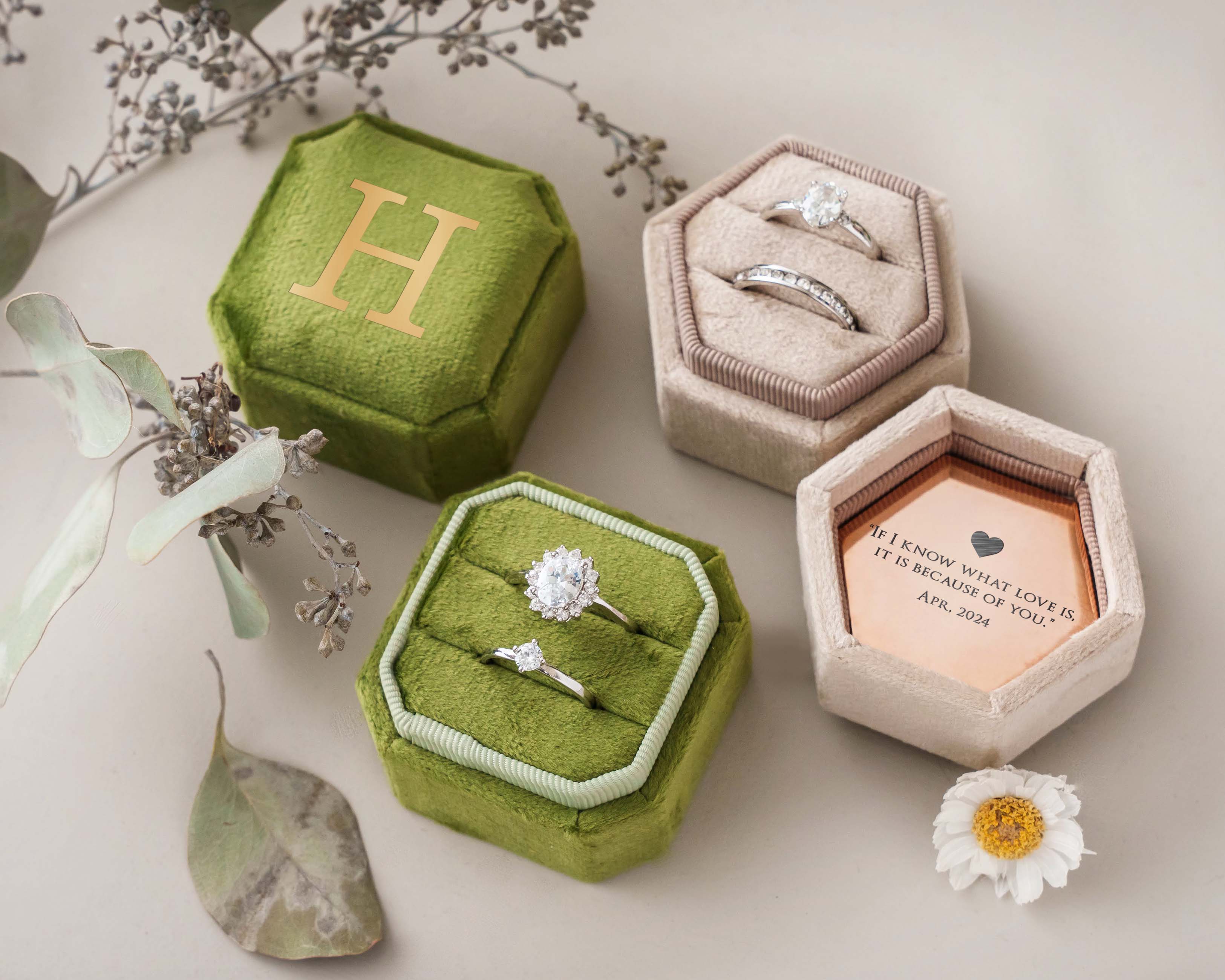 Double Slot Octagon Velvet Ring Box