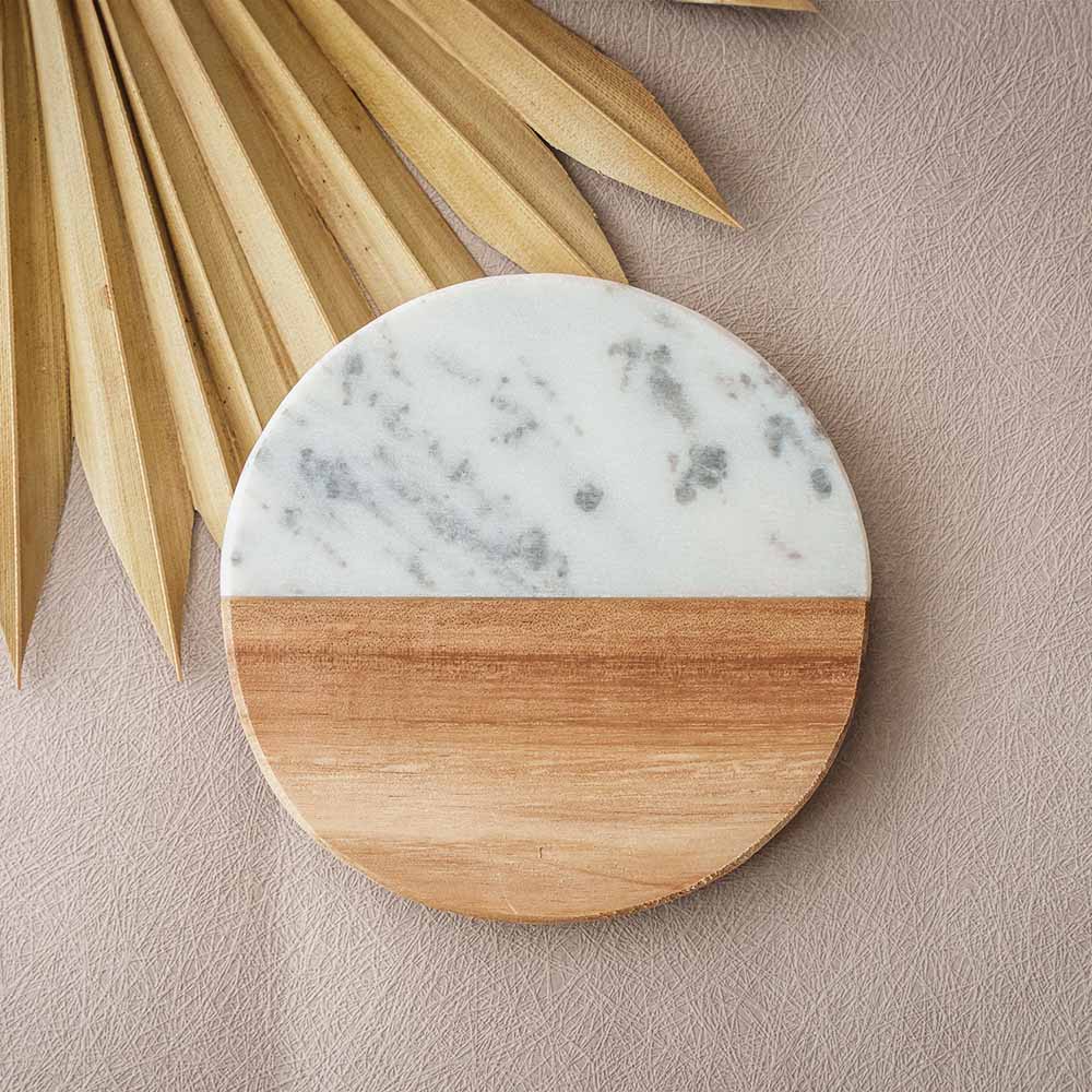 Bianco Marble Wood Coaster Set