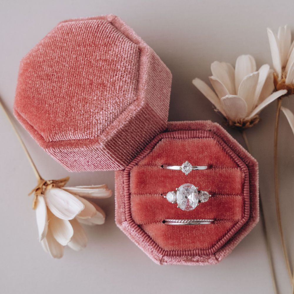 Triple Slot Octagon Velvet Ring Box
