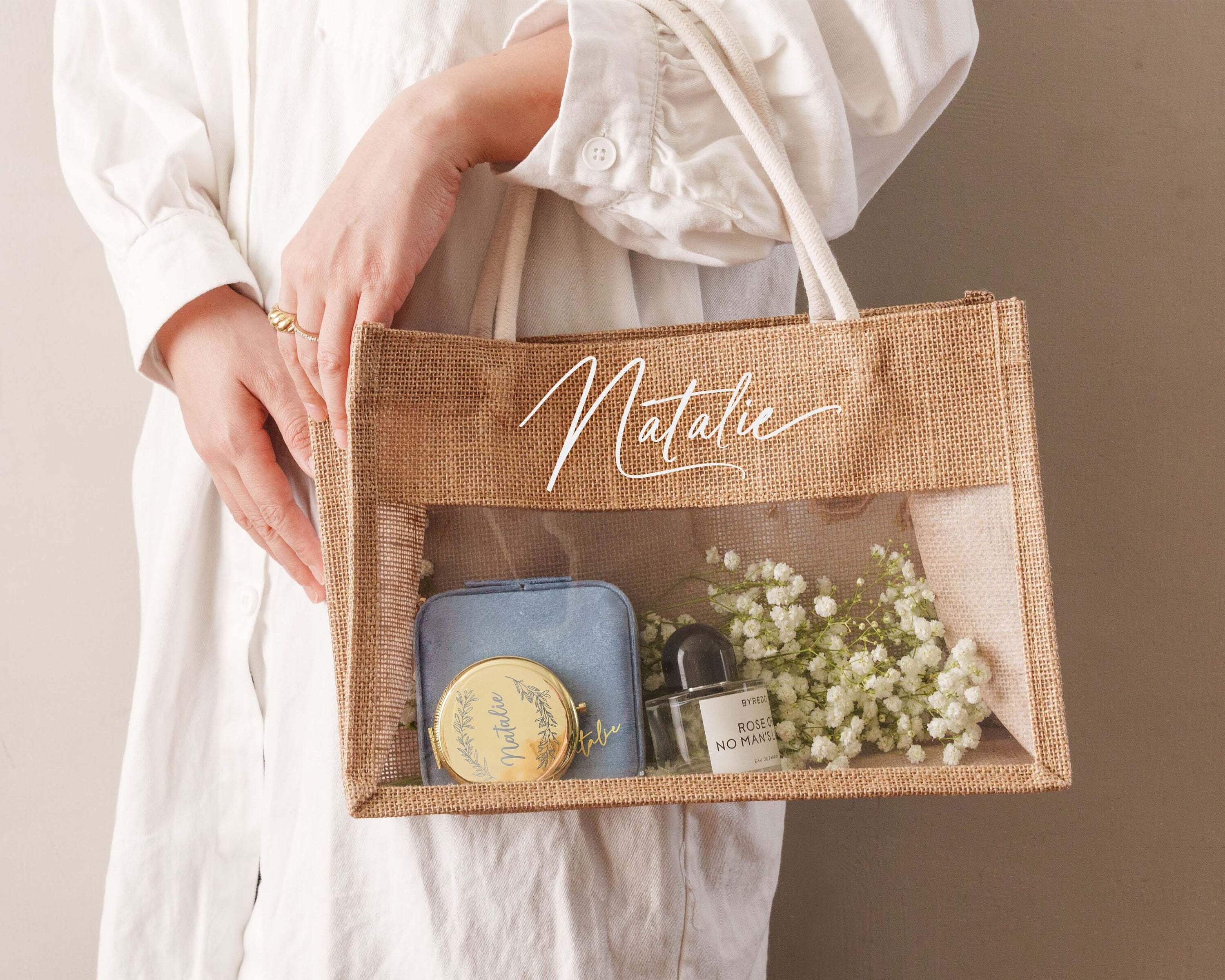 Personalize Jute Bridesmaid Burlap Tote Bags with Name, Bridal Party Beach Bag, Wedding Favor, Bridesmaid Proposal, Custom Reusable Bag Idea