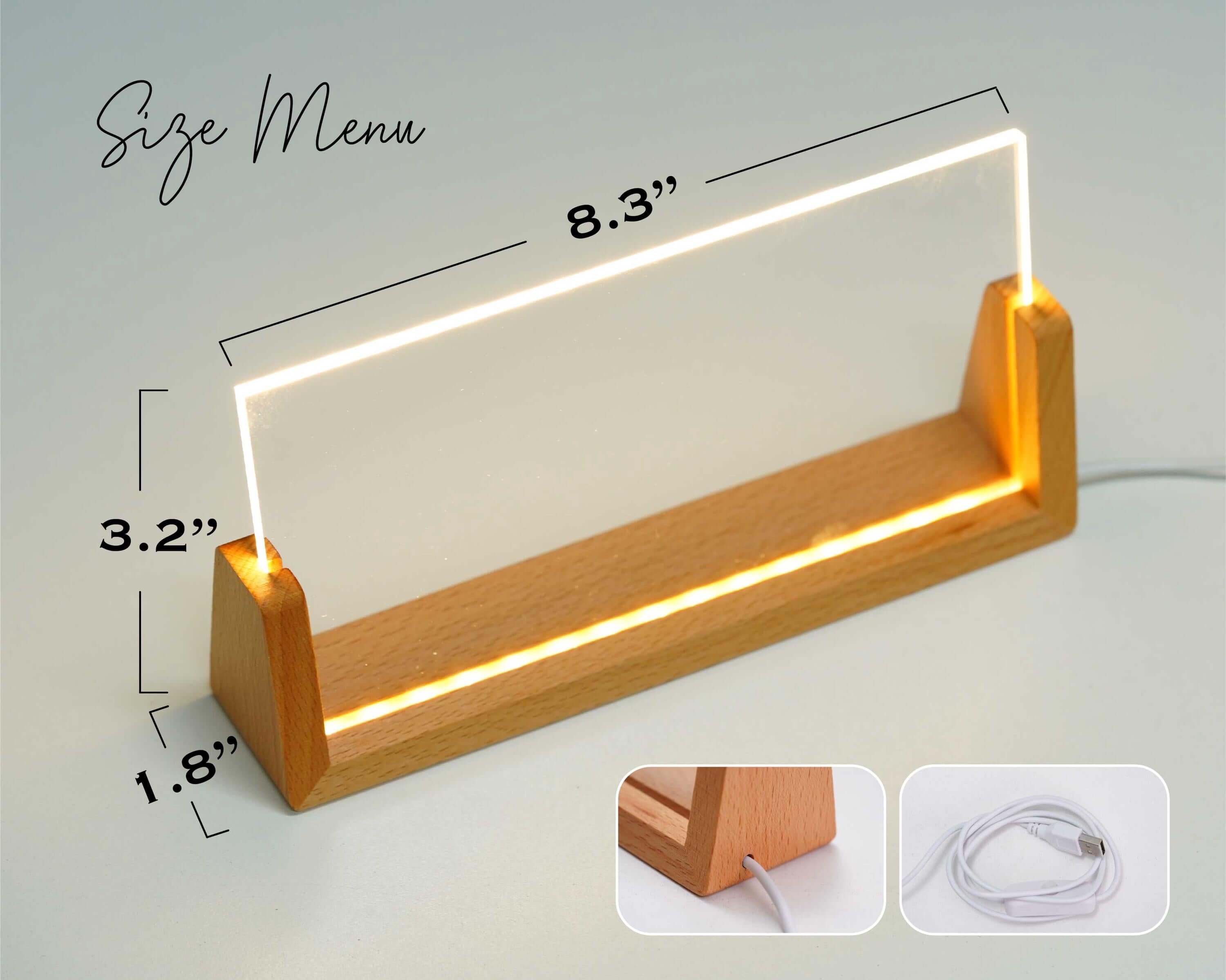 a wooden stand with a white light on top of it