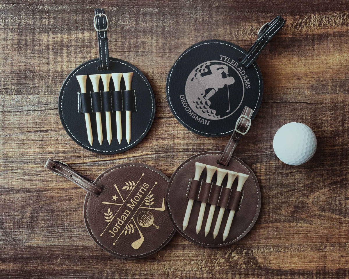 Custom Leather Golf Bag Tag with Tees, Christmas Gifts for Boyfriend, Christmas Gifts for Husband, Personalized Golf Bag Tag with Golf Tees, Golf Gifts for Men, Golf Gifts for Women