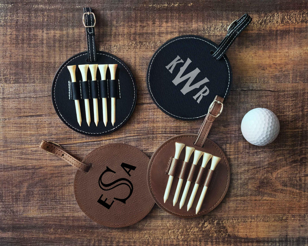 Custom Leather Golf Bag Tag with Tees, Christmas Gifts for Boyfriend, Christmas Gifts for Husband, Personalized Golf Bag Tag with Golf Tees, Golf Gifts for Men, Golf Gifts for Women