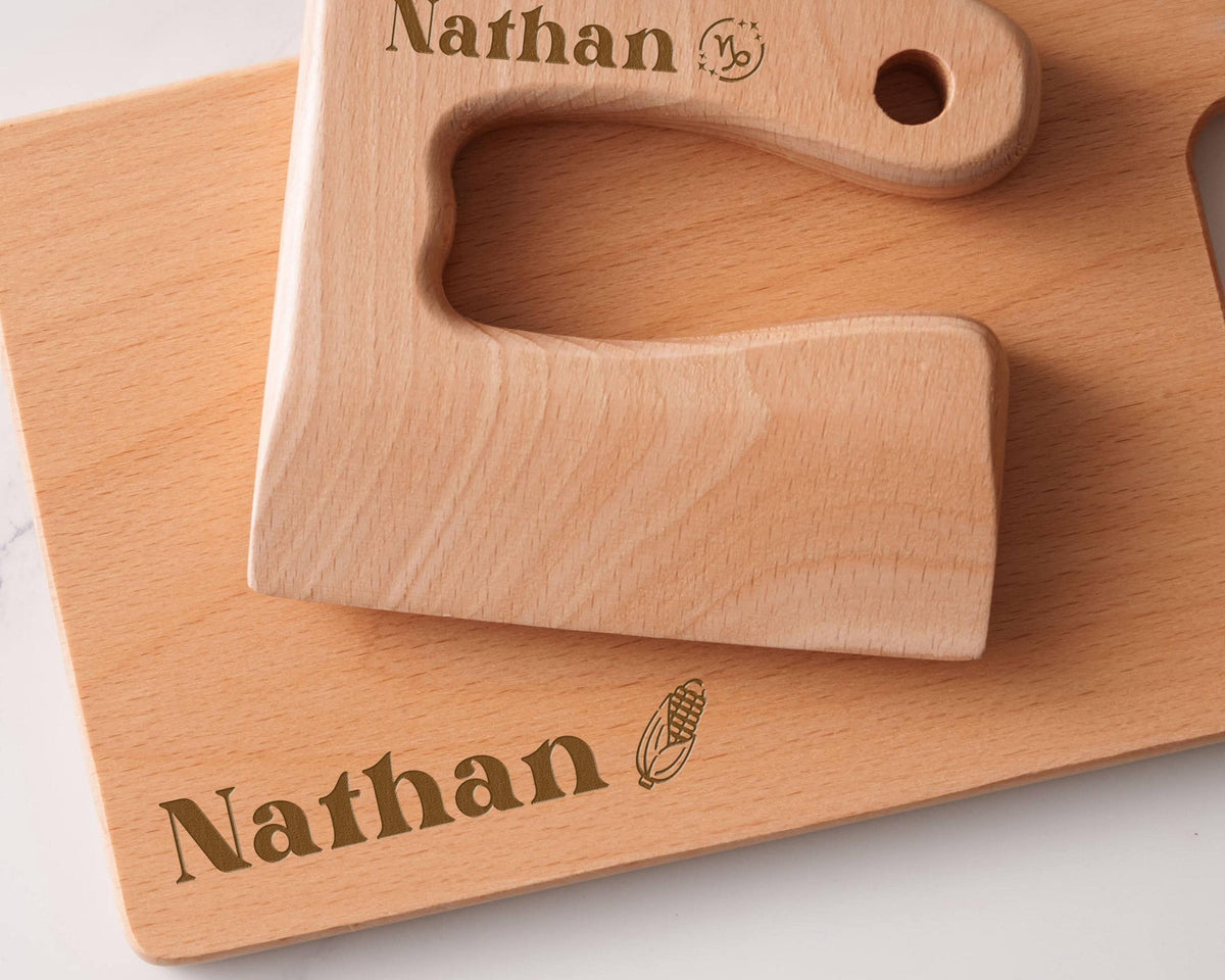 Personalized Wooden Kids Knife and Cutting Board — product view 7