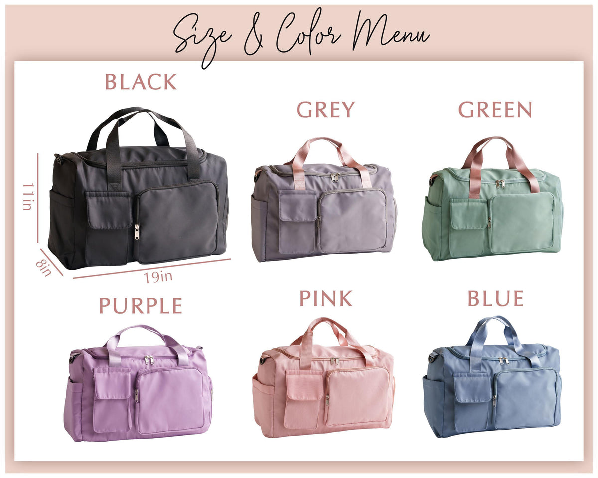Personalized Nylon Weekender Travel Bag — personalization choice chart