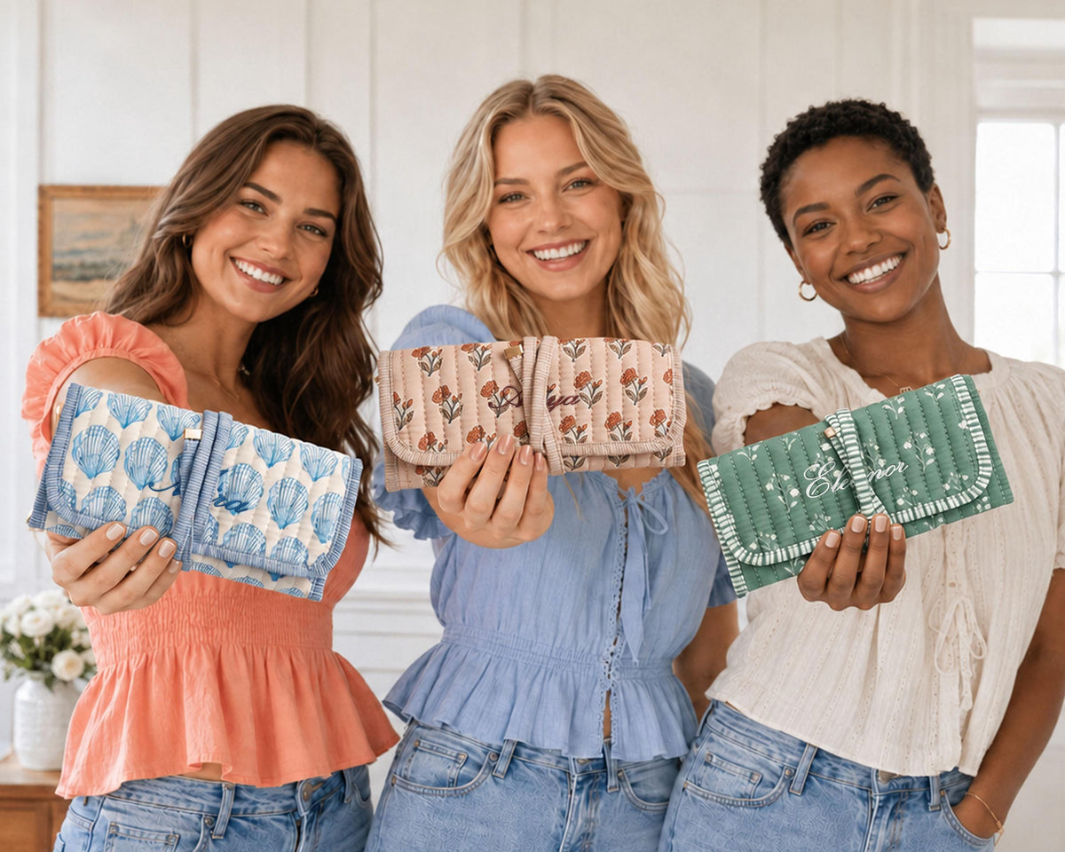 Personalized Floral Block Print Jewelry Roll — design and personalization guide
