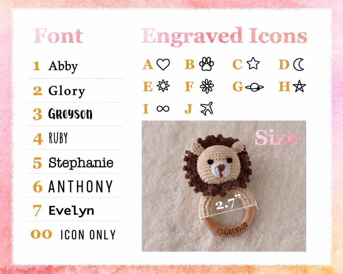 Personalized Crochet Animal Baby Rattle — personalization choice chart