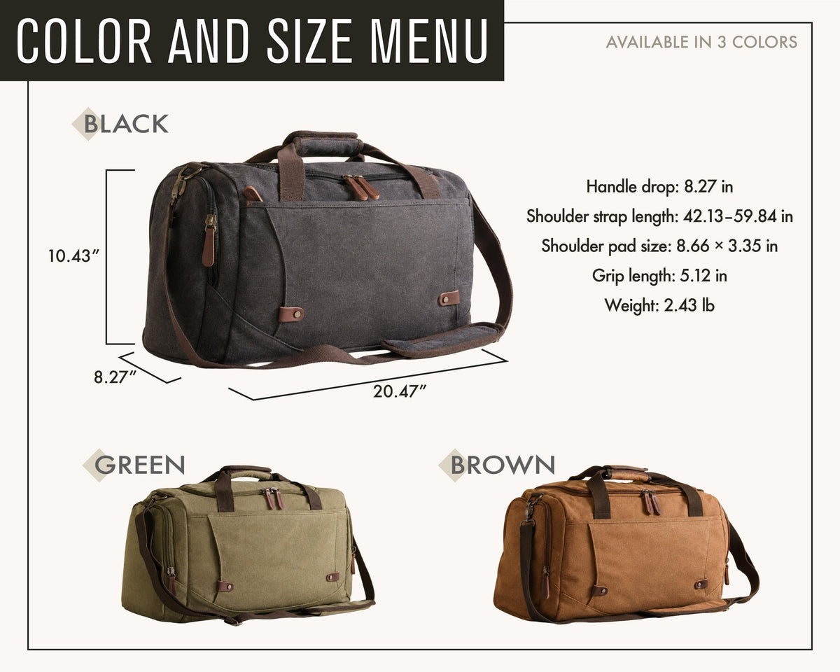 Personalized Embroidered Overnight Duffle Bag — personalization choice chart