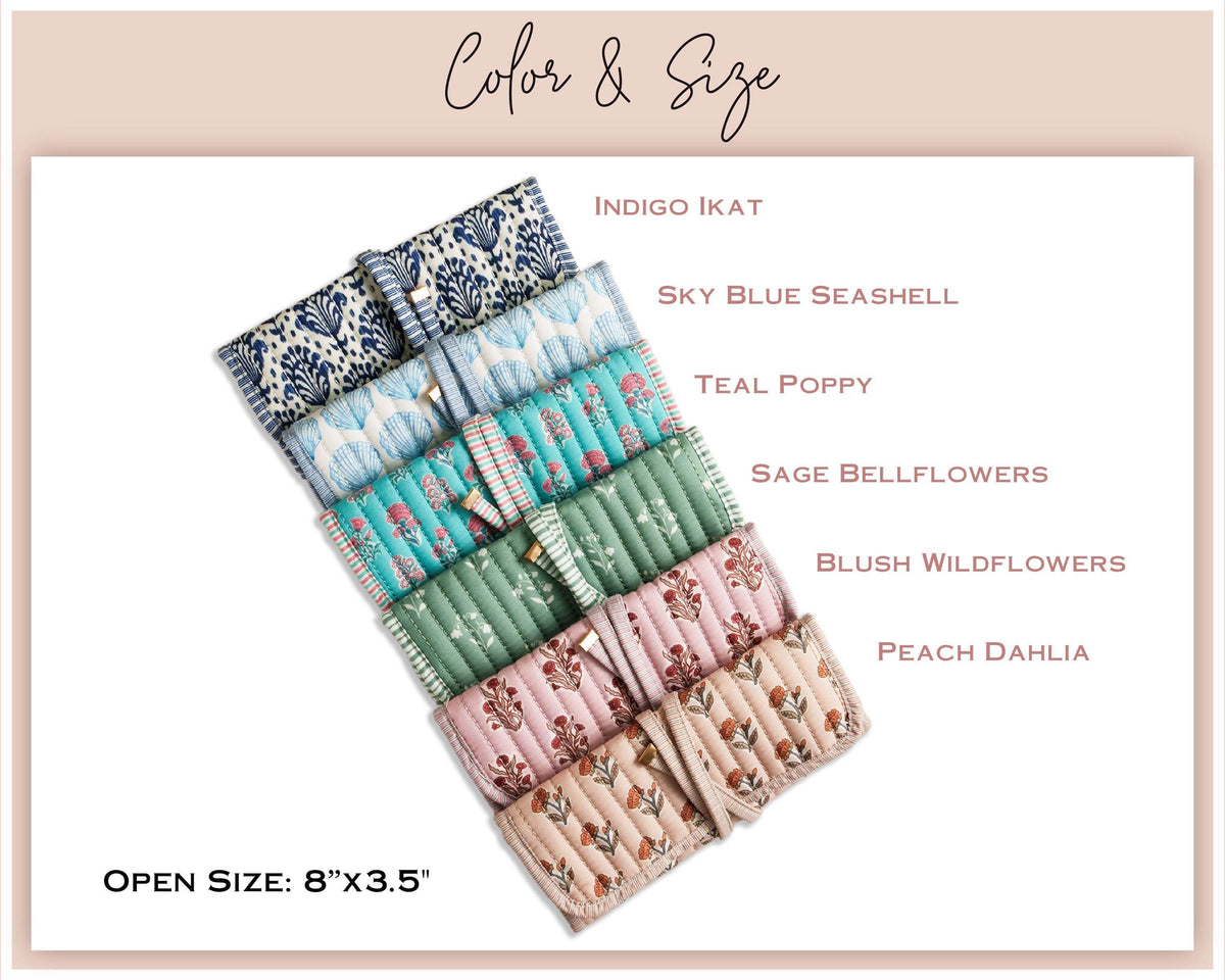 Personalized Floral Block Print Jewelry Roll — product detail 4