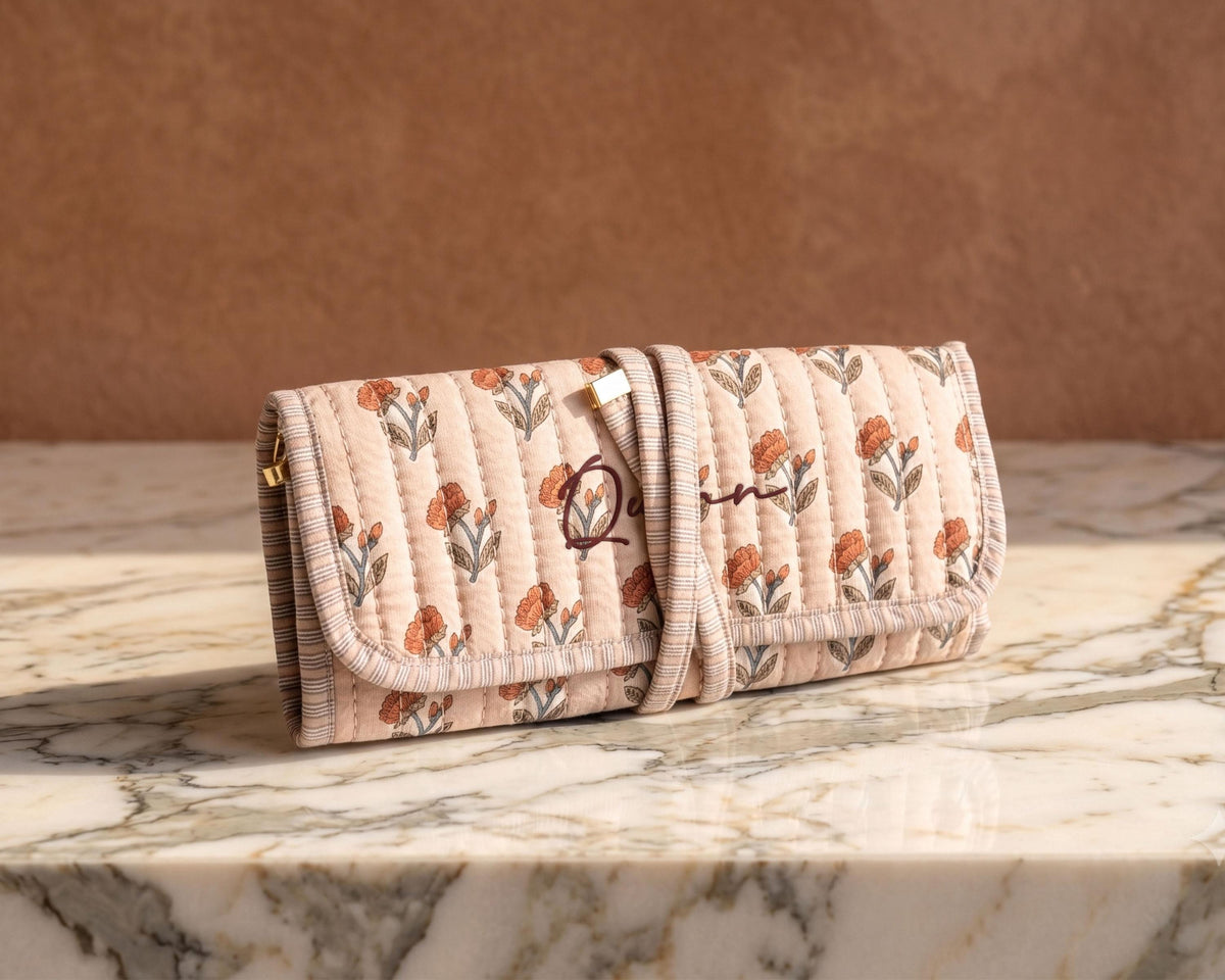 Personalized Floral Block Print Jewelry Roll — product detail 7