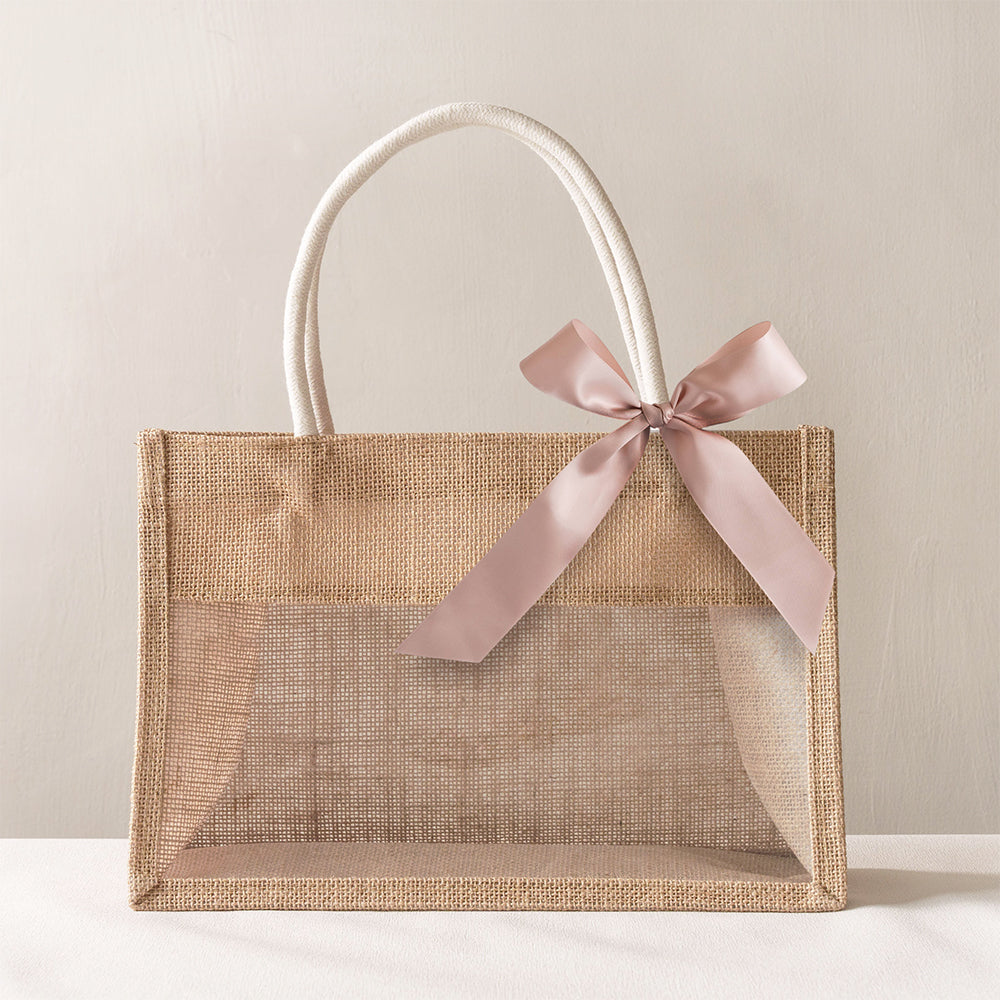 Personalize Jute Burlap Tote Bags with Ribbon